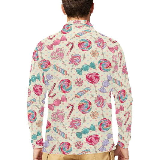 Candy Pattern Print Design CA04 Long Sleeve Polo Shirt For Men's