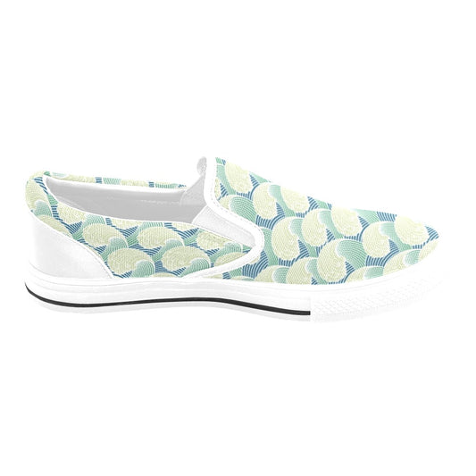 Wave Japan Style Print Design LKS302 White Slip Ons Canvas Women's Shoes