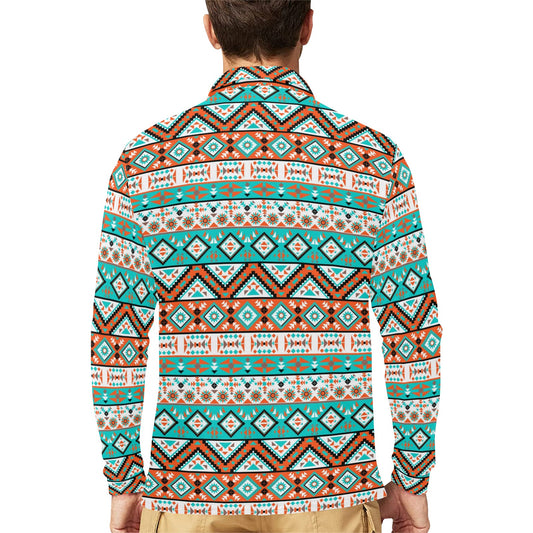 Navajo Style Print Pattern Long Sleeve Polo Shirt For Men's