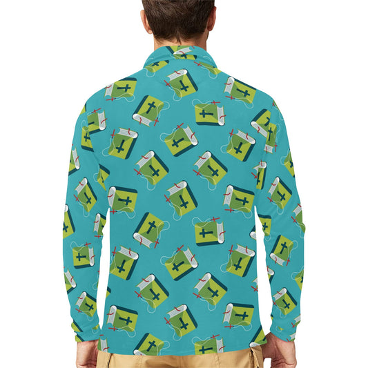 Bible Pattern Print Design 01 Long Sleeve Polo Shirt For Men's