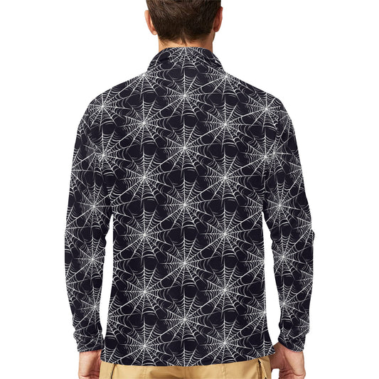 Spider Web Print Design LKS303 Long Sleeve Polo Shirt For Men's