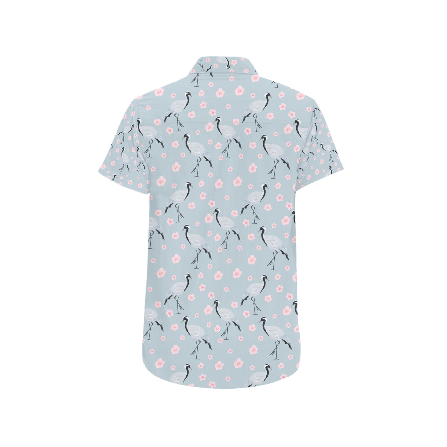 Sakura Bird Print Design LKS304 Men Short Sleeve Button Up Shirt