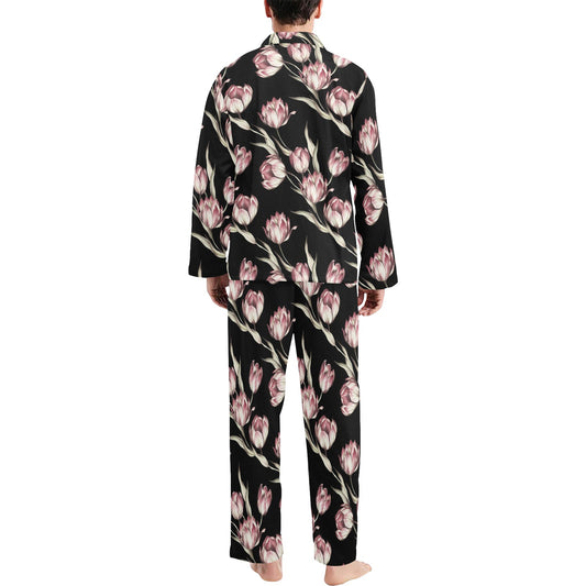 Tulip Pink Pattern Print Design TP02 Men's Long Pajama Set