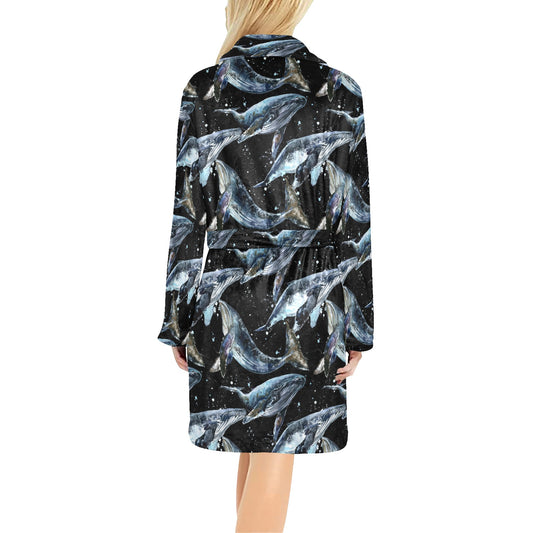 Humpback Whale Pattern Print Design 01 Women's Fleece Robe