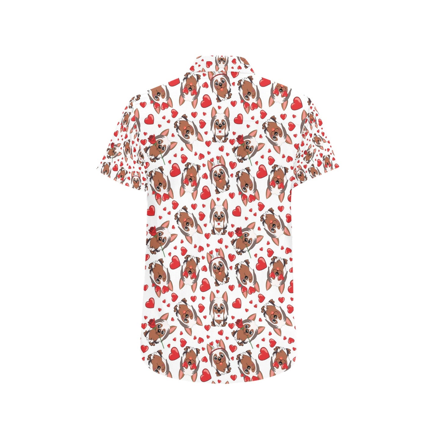 Silky Terriers Heart Print Design LKS302 Men Short Sleeve Button Up Shirt