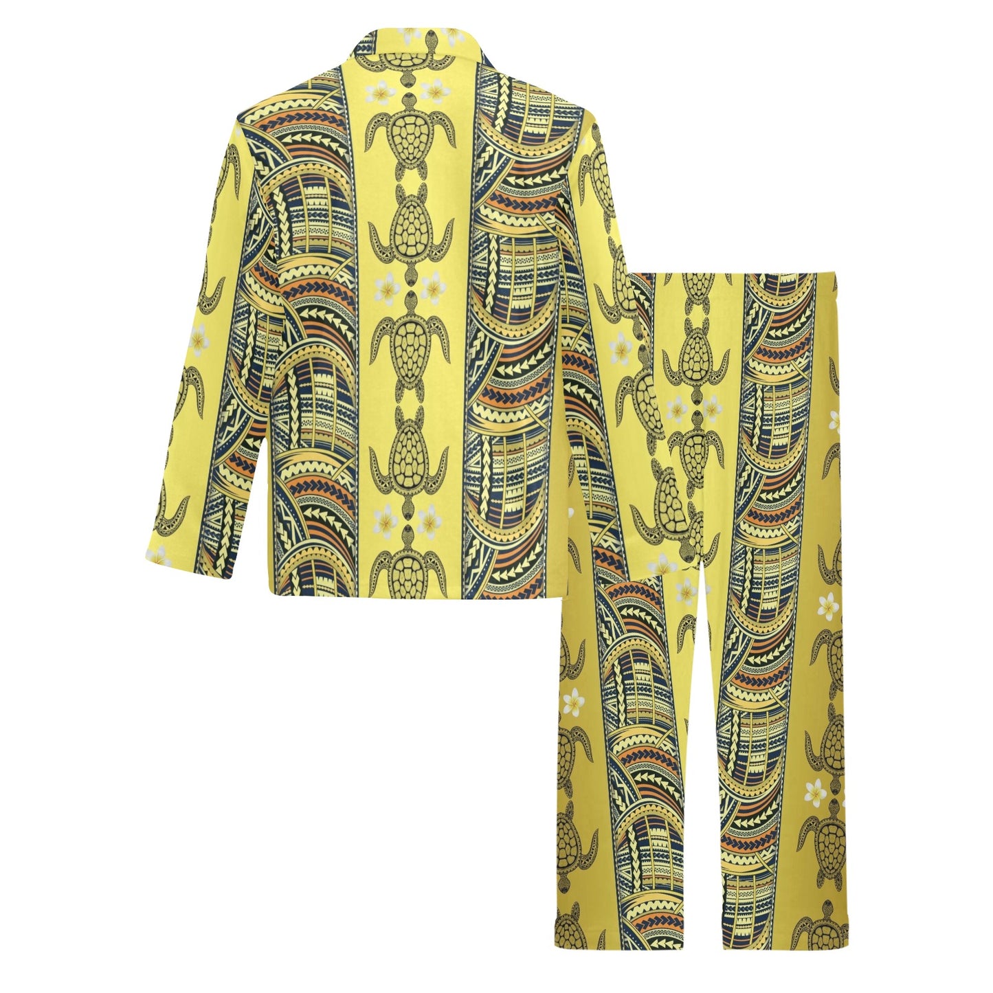 Polynesian Turtle Hawaiian Design Print Men's Long Pajama Set