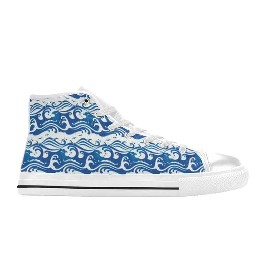 Wave Print Design LKS303 Men's High Top Canvas Shoes
