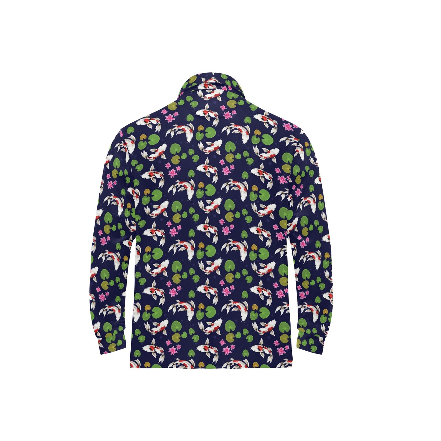 Koi Carp Pattern Design Themed Print Long Sleeve Polo Shirt For Men's