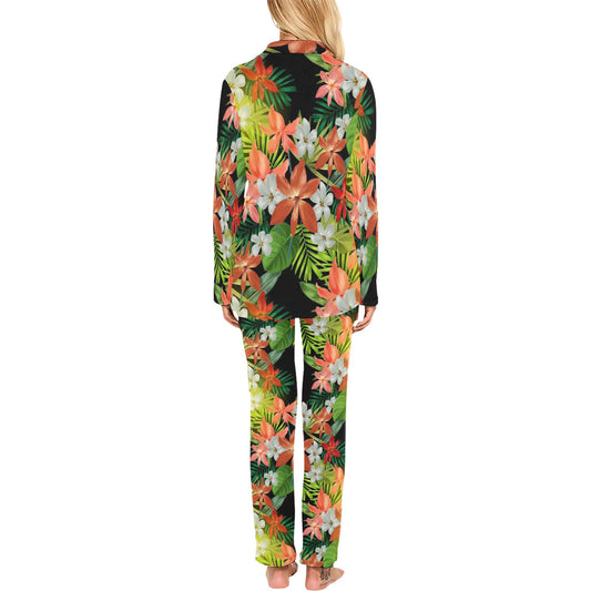Amaryllis Pattern Print Design AL07 Women's Long Pajama Set