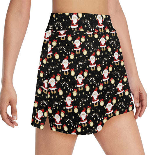 Santa Christmas Themed Print Design LKS307 17" Golf & Pickleball Skort with Pockets
