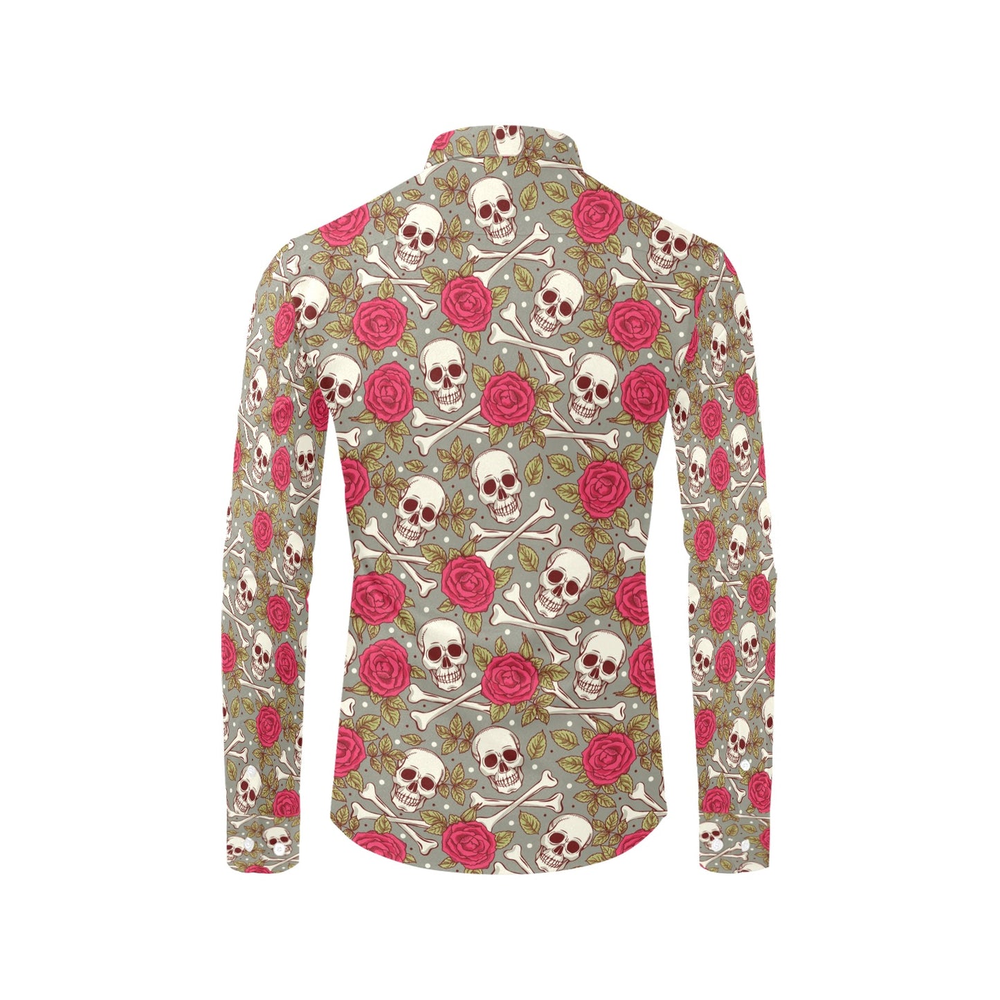 Skull Bone Rose Print Design LKS303 Men's Long Sleeve Dress Shirt
