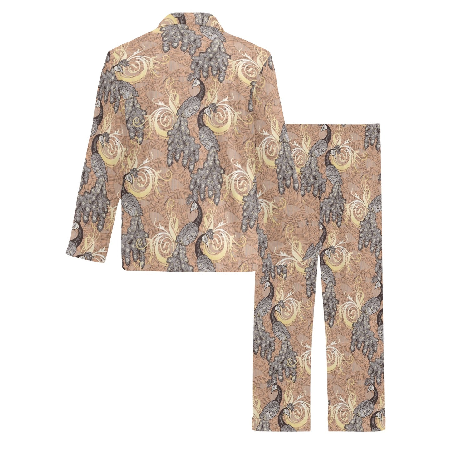 Peacock Pattern Print Design A05 Men's Long Pajama Set