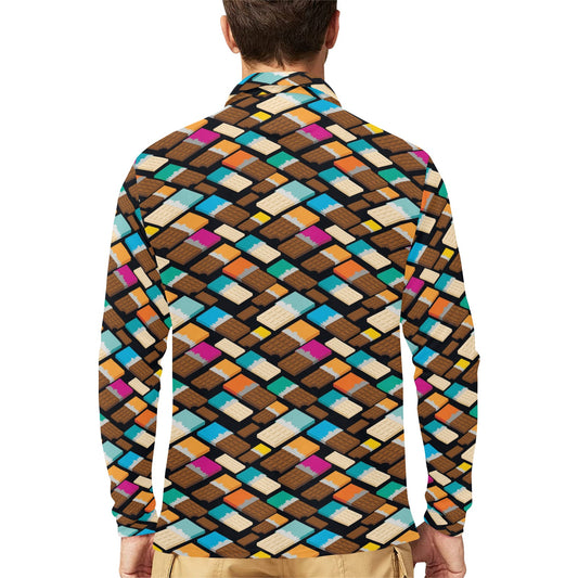 Chocolate Pattern Print Design 02 Long Sleeve Polo Shirt For Men's