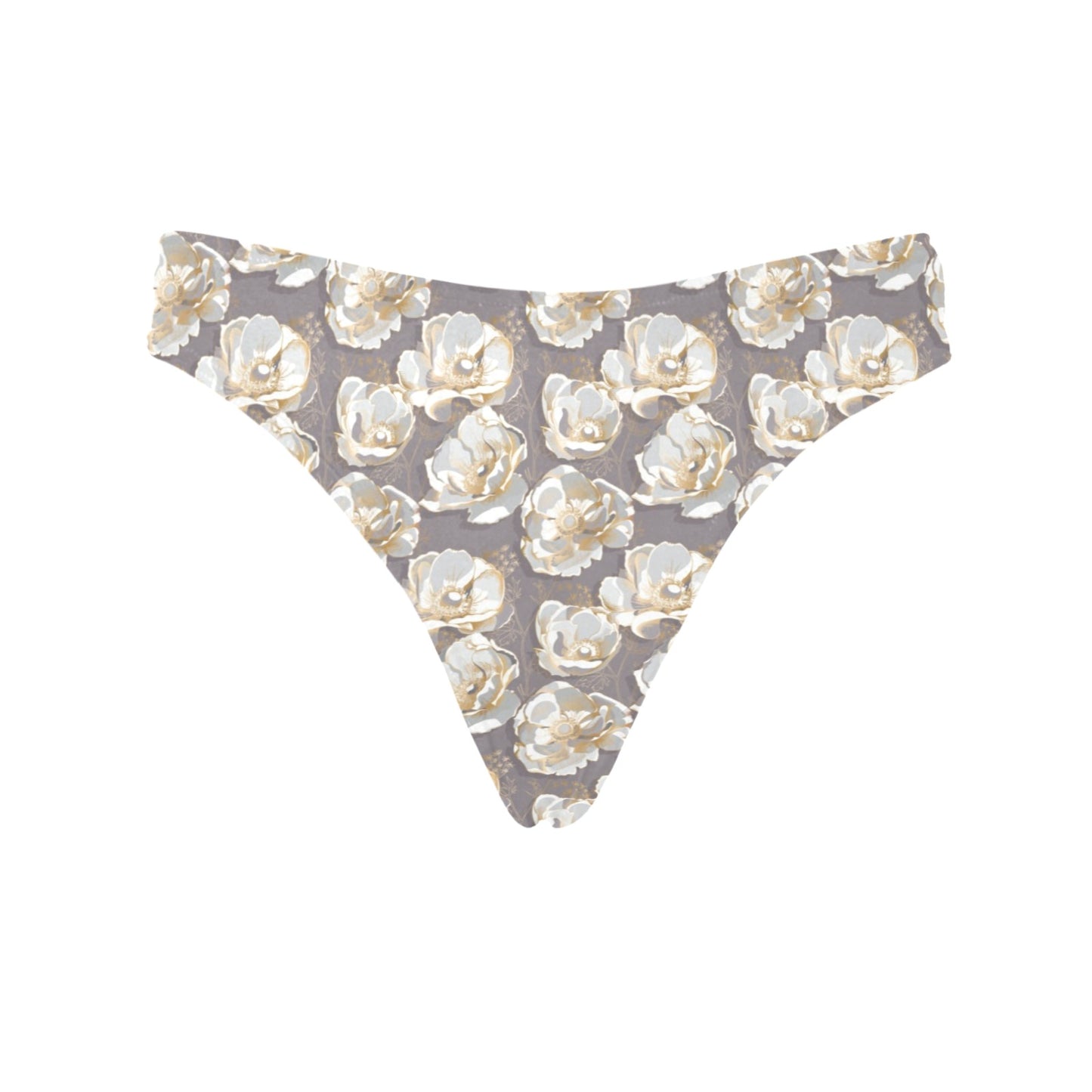 Elegant Grey Flower Print Women's Thongs