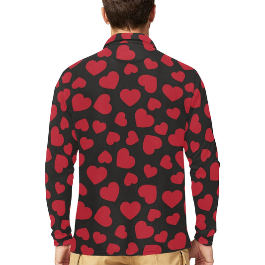 Heart Red Pattern Print Design HE01 Long Sleeve Polo Shirt For Men's