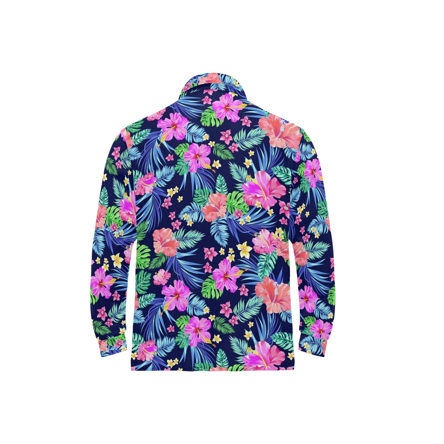 Neon Hibiscus Pattern Print Design HB016 Long Sleeve Polo Shirt For Men's