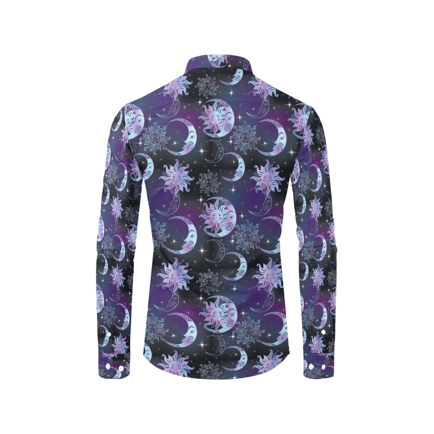 Sun Moon Print Design LKS303 Men's Long Sleeve Dress Shirt