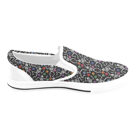 Skeleton Print Design LKS307 White Slip Ons Canvas Women's Shoes