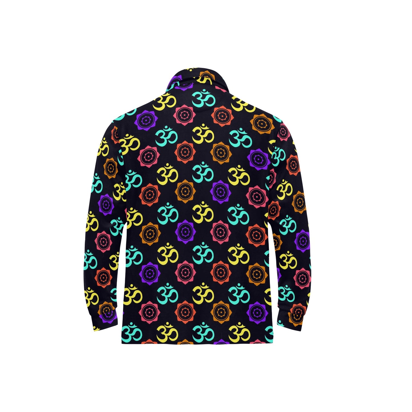 Chakra OM Print Pattern Long Sleeve Polo Shirt For Men's