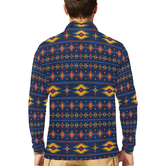 Southwest Pattern Print Design LKS306 Long Sleeve Polo Shirt For Men's
