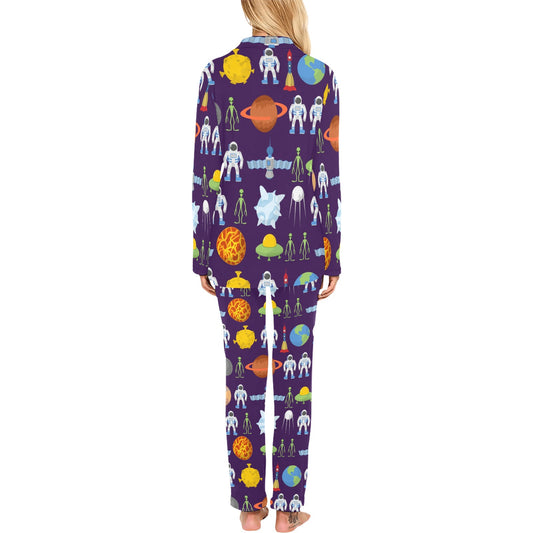Alien Astronaut Planet Women's Long Pajama Set