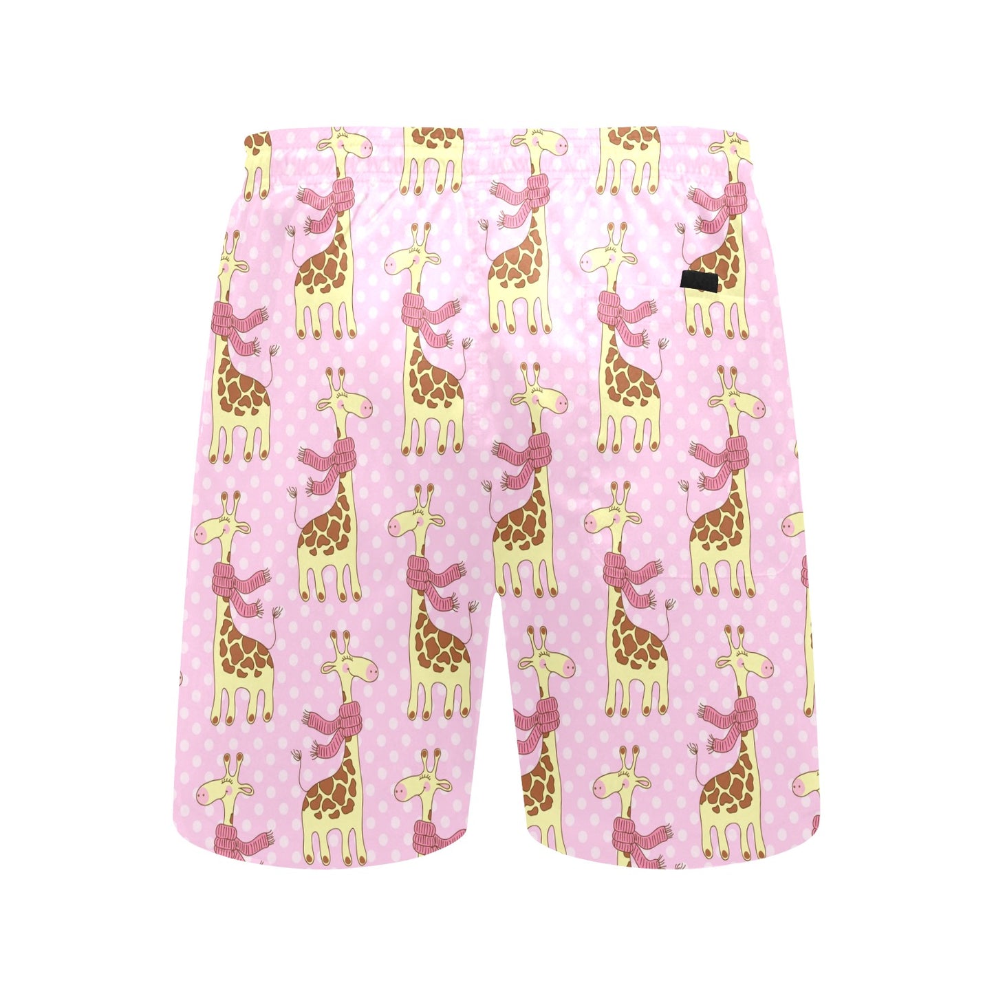 Giraffe Cute Pink Polka Dot Print Men's Swim Trunks Beach Shorts