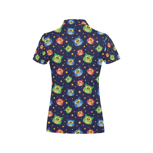 Owl with Star Themed Design Print Women's Polo Shirt