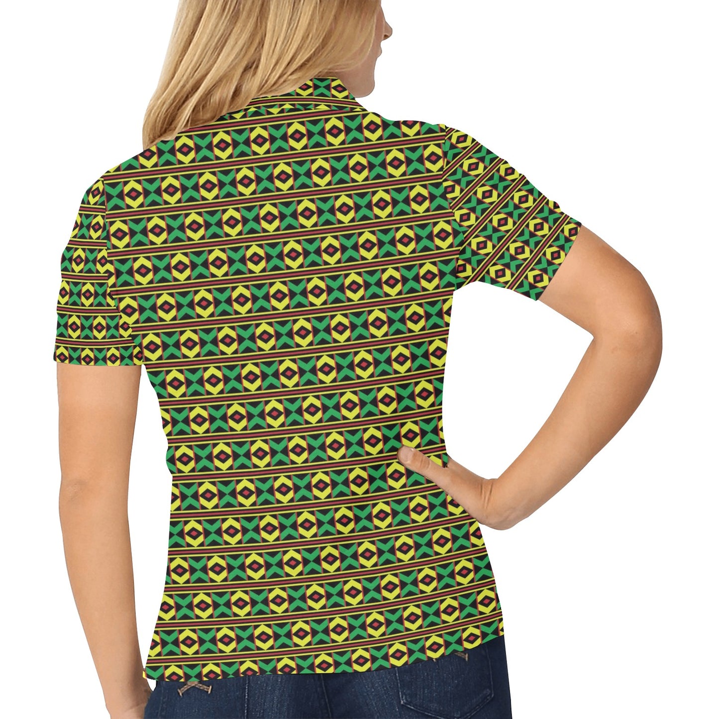 African Geometric Print Pattern Women's Polo Shirt