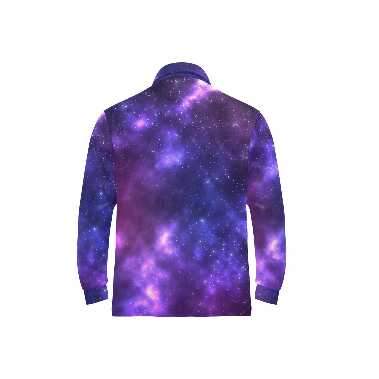Celestial Purple Blue Galaxy Long Sleeve Polo Shirt For Men's