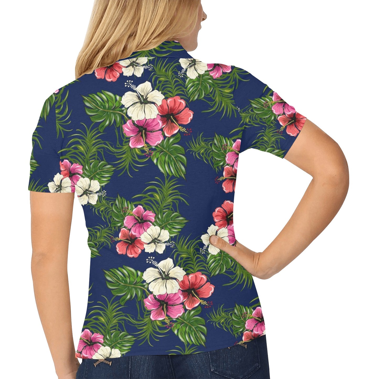 Hibiscus Pattern Print Design HB028 Women's Polo Shirt