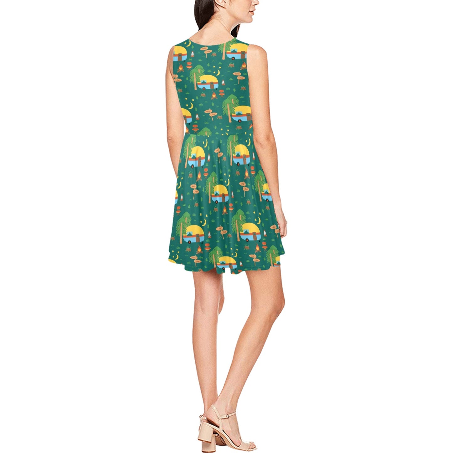 Camping Camper Pattern Print Design 06 Sleeveless Dress