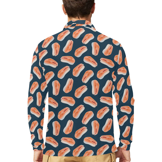 Salmon Steak Print Design LKS306 Long Sleeve Polo Shirt For Men's