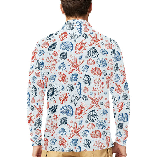 Seashell Print Design LKS307 Long Sleeve Polo Shirt For Men's