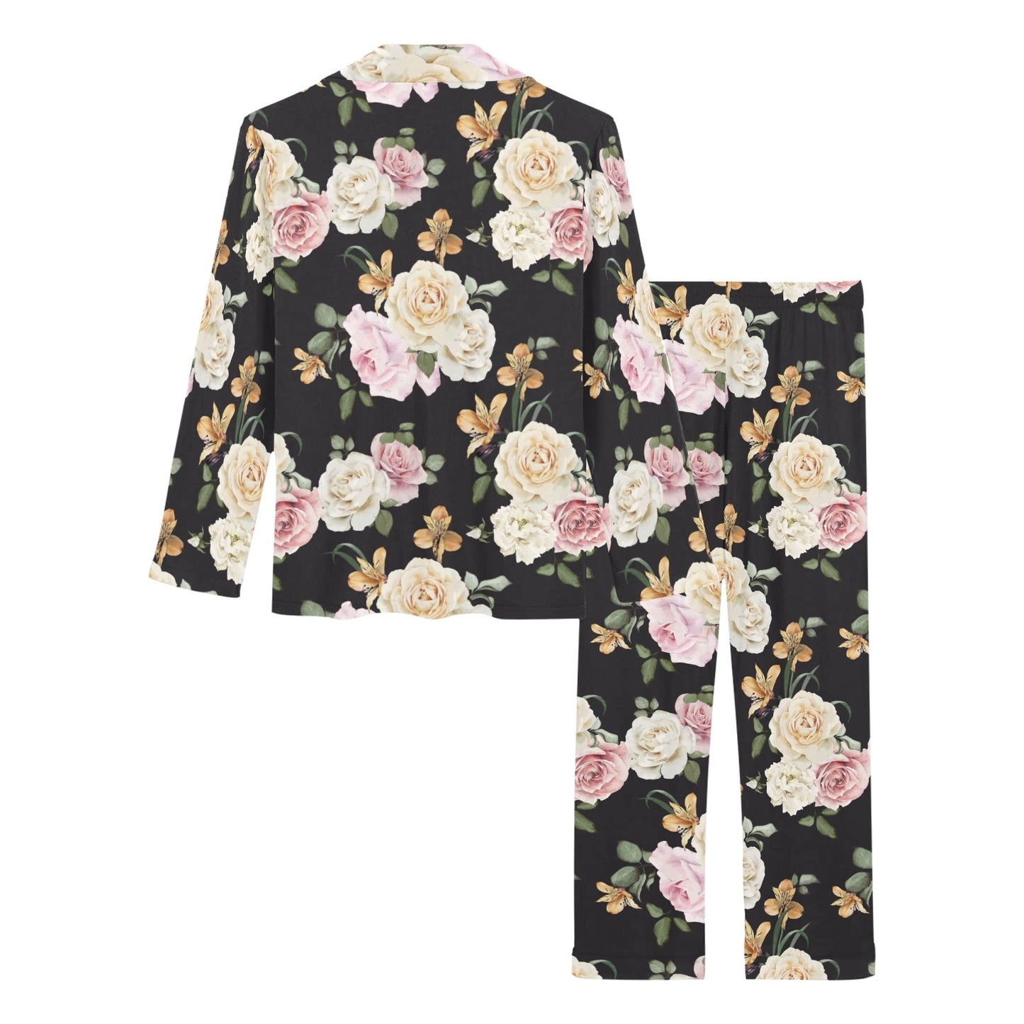 Rose Pattern Print Design A01 Women's Long Pajama Set