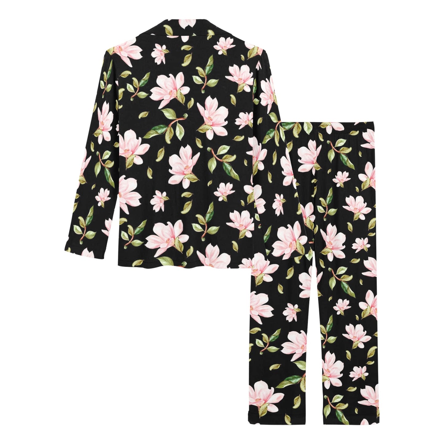 Magnolia Pattern Print Design MAG01 Women's Long Pajama Set