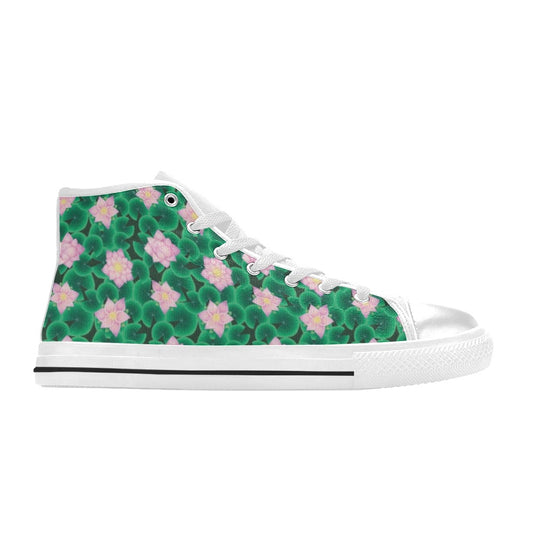 Water Lily Print Design LKS303 Men's High Top Canvas Shoes