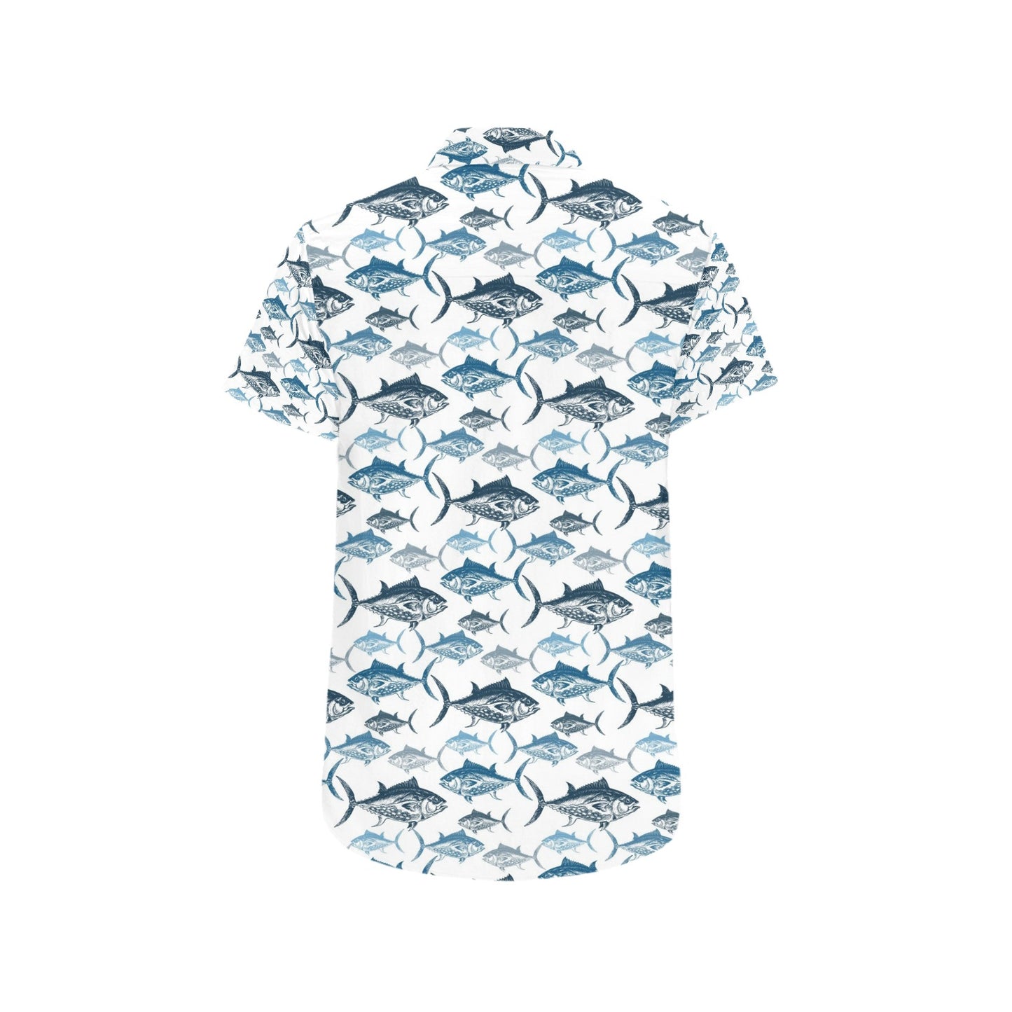 Tuna Fish Print Design LKS303 Men Short Sleeve Button Up Shirt