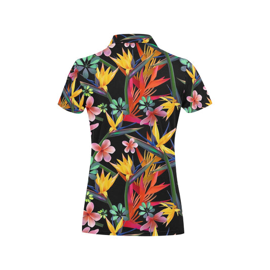 Tropical Flower Pattern Print Design TF015 Women's Polo Shirt