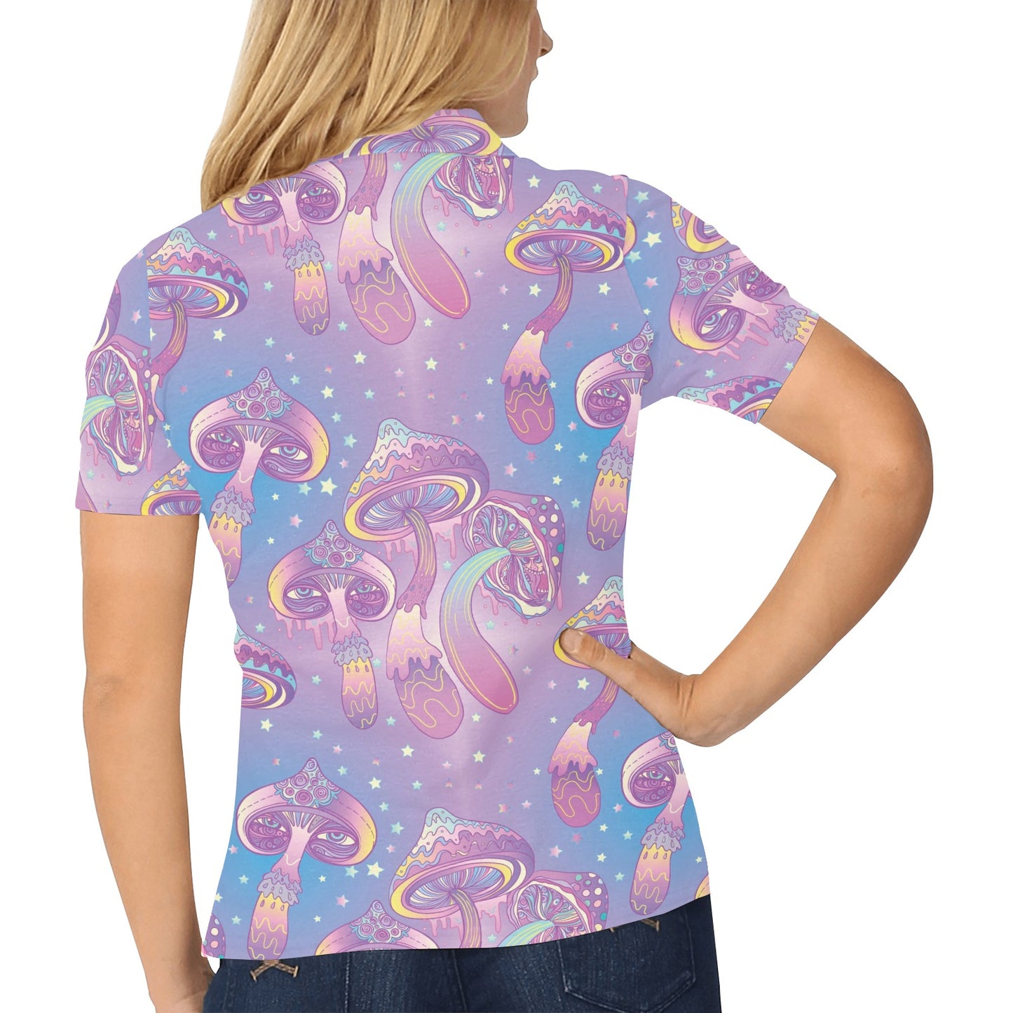 Psychedelic Mushroom Pattern Print Design A01 Women's Polo Shirt