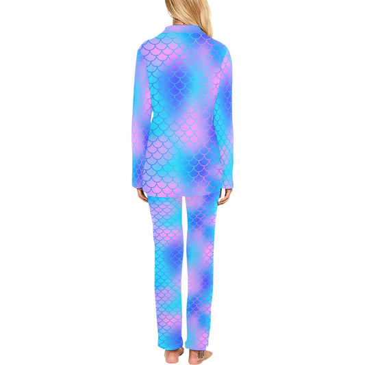 Mermaid Scales Pattern Print Design 04 Women's Long Pajama Set