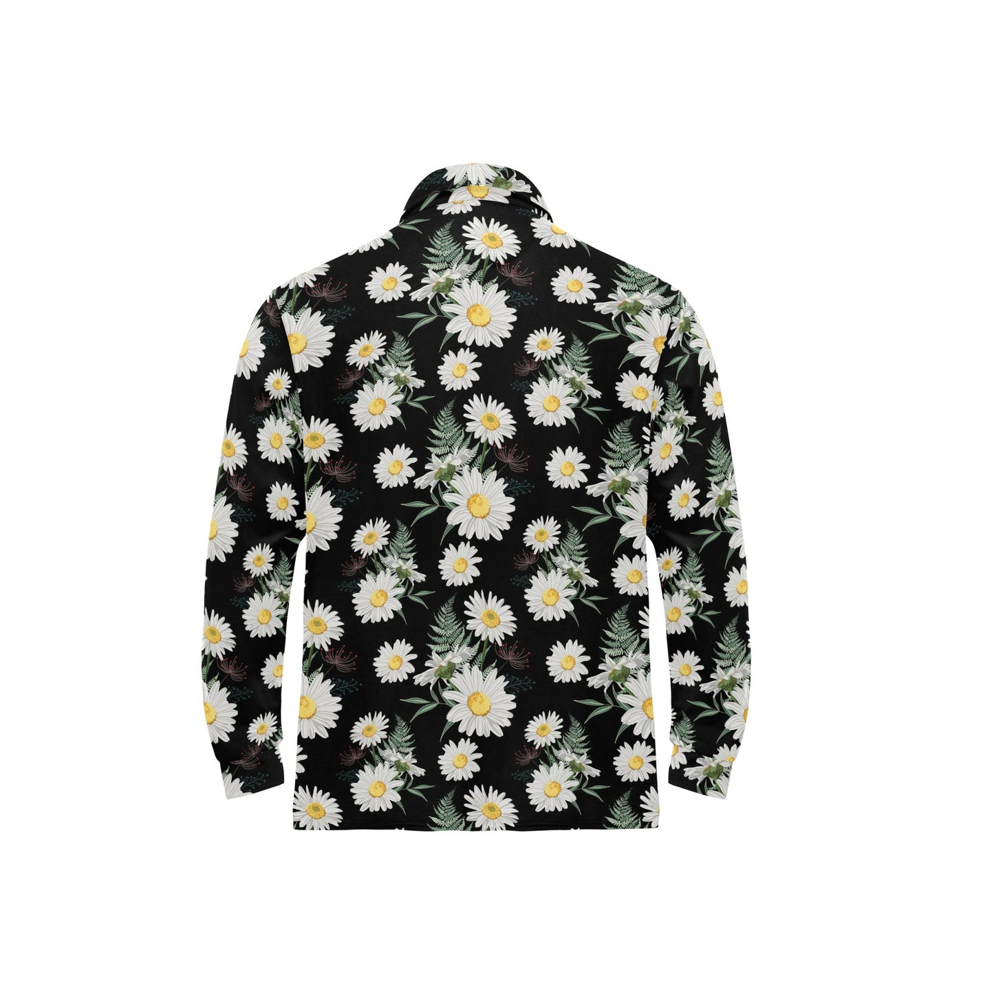 Daisy Pattern Print Design DS07 Long Sleeve Polo Shirt For Men's