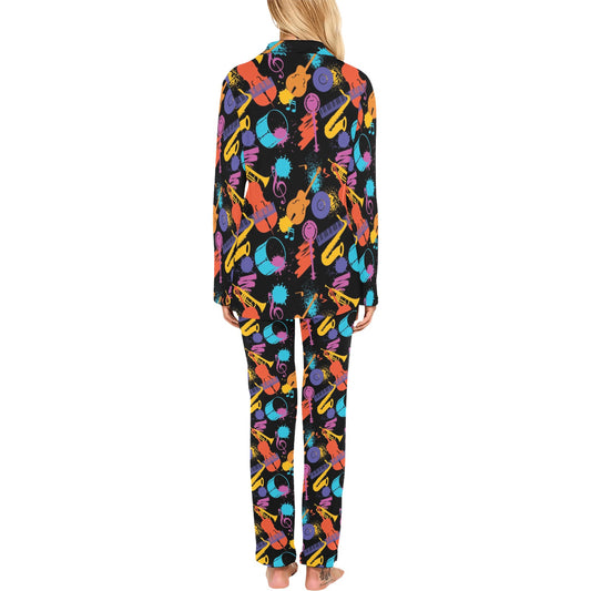 Saxophone Print Design LKS406 Women's Long Pajama Set