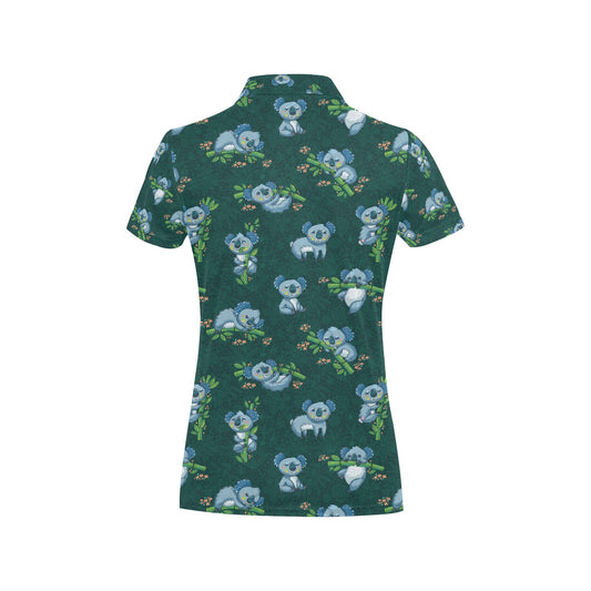 Koala Blue Design Print Women's Polo Shirt