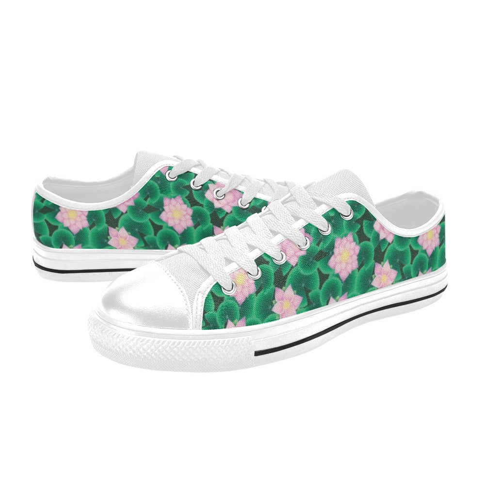 Water Lily Print Design LKS303 Women's White Low Top Shoes