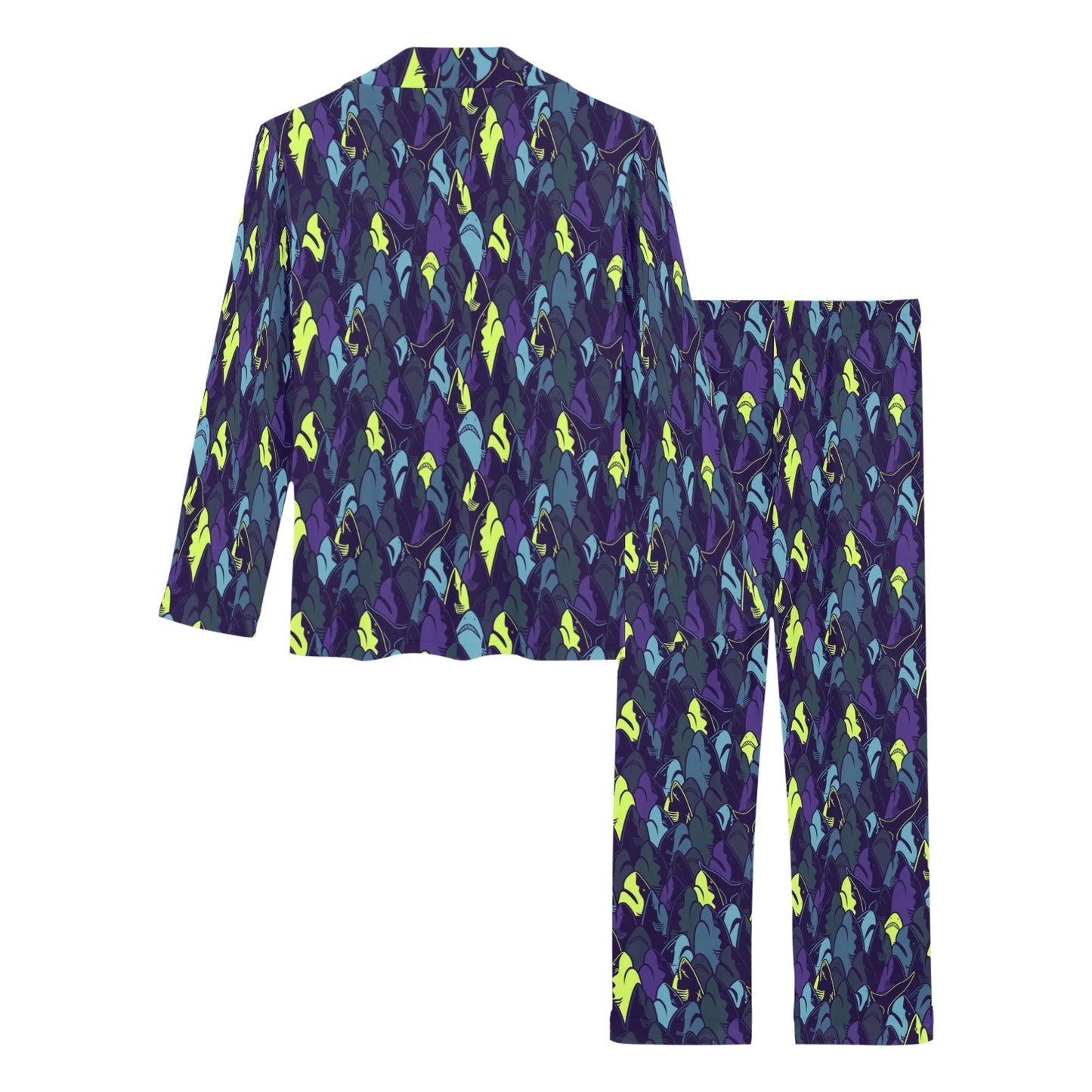Shark Neon color Print Women's Long Pajama Set