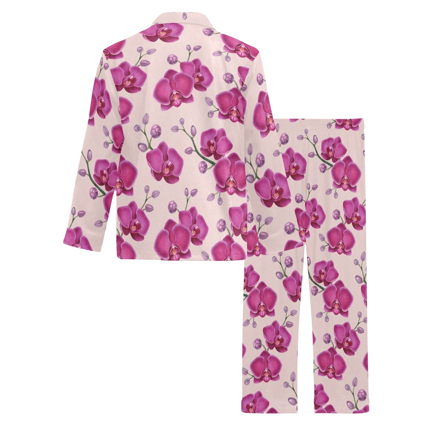 Orchid Purple Pattern Print Design OR04 Men's Long Pajama Set