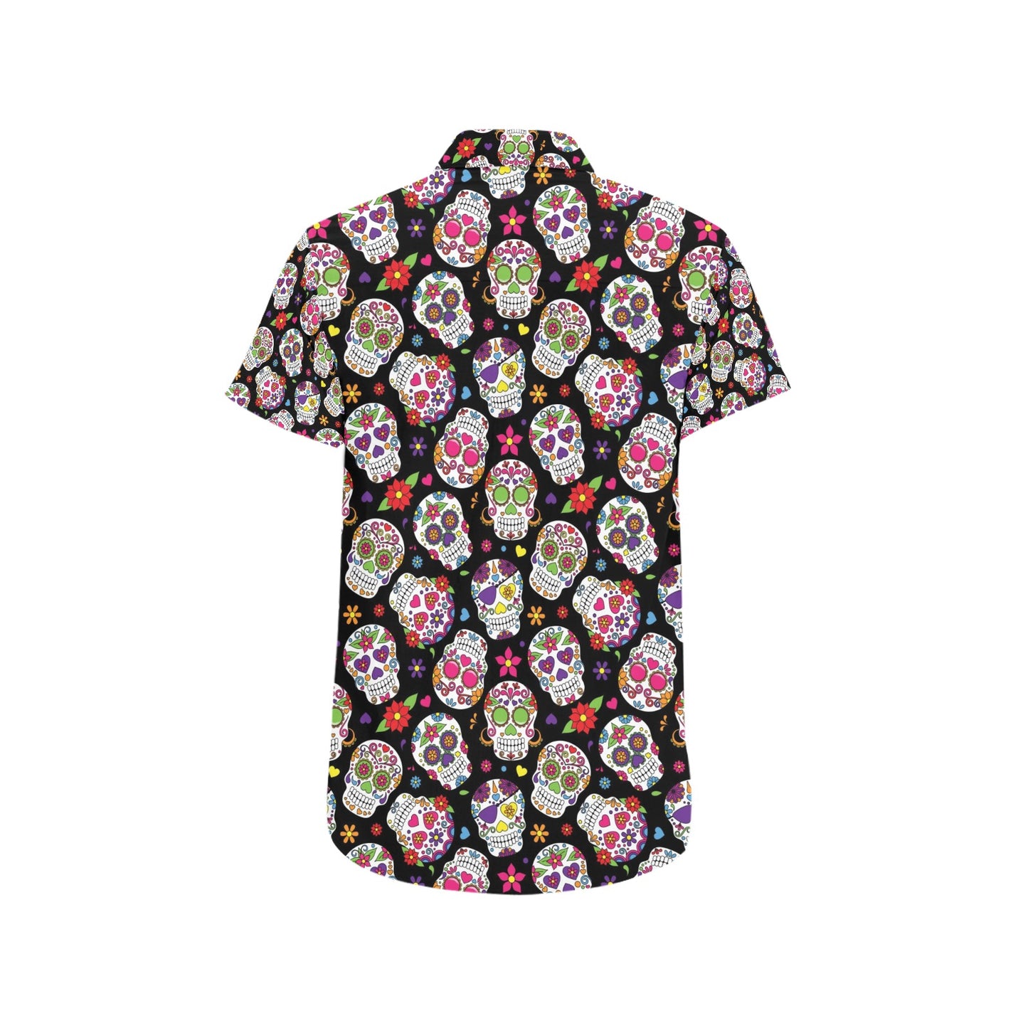 Sugar Skull Print Design LKS302 Men Short Sleeve Button Up Shirt