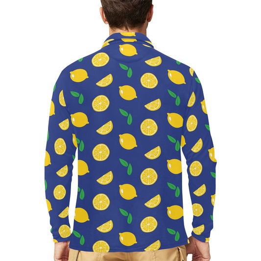 Citrus Pattern Print Design 02 Long Sleeve Polo Shirt For Men's