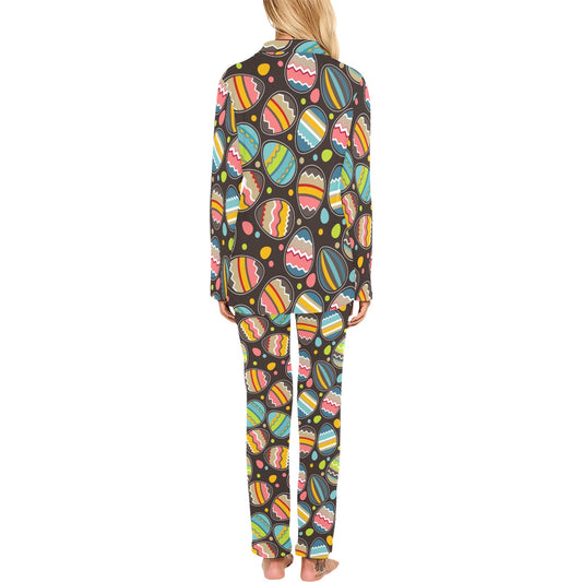 Easter Eggs Pattern Print Design RB03 Women's Long Pajama Set