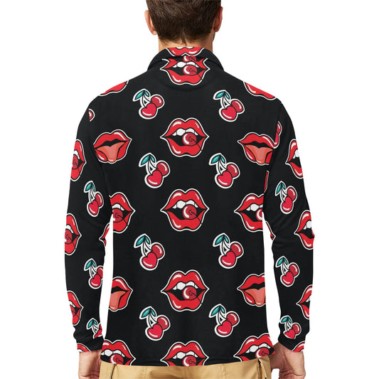 Cherry Pattern Print Design CH04 Long Sleeve Polo Shirt For Men's